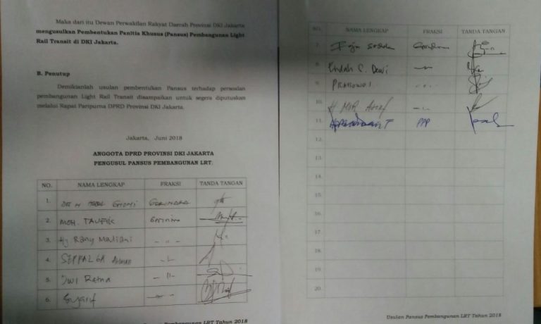 DPRD DKI Jakarta Serius Gulirkan Pansus LRT, Ini Buktinya
