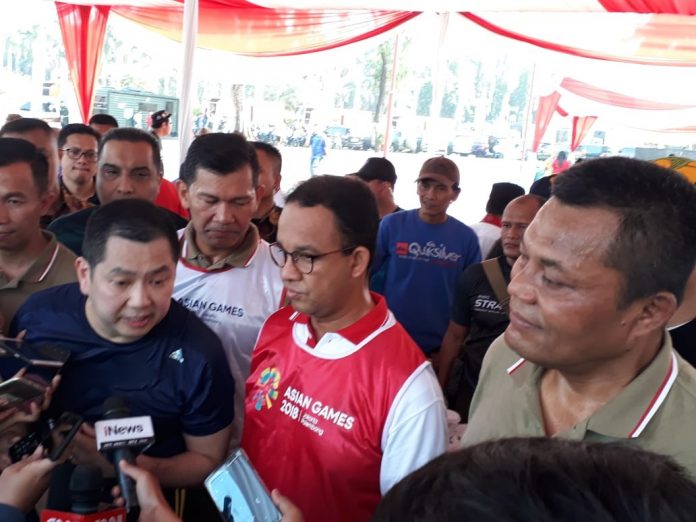 Gubernur DKI Jakarta, Anies Baswedan di Monumen Nasional (Monas), Gambir, Jakarta Pusat, Sabtu (11/8).