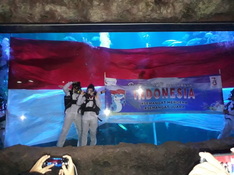 Menakjubkan! Seaworld Kibarkan Bendera Merah Putih di Bawah Air