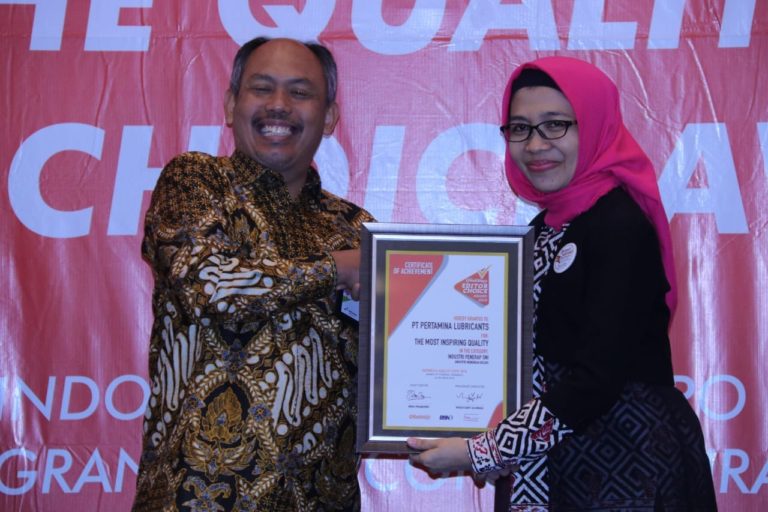 Penerapan SNI Pertamina Lubricants Diganjar Penghargaan ‘The Most Inspiring Quality’
