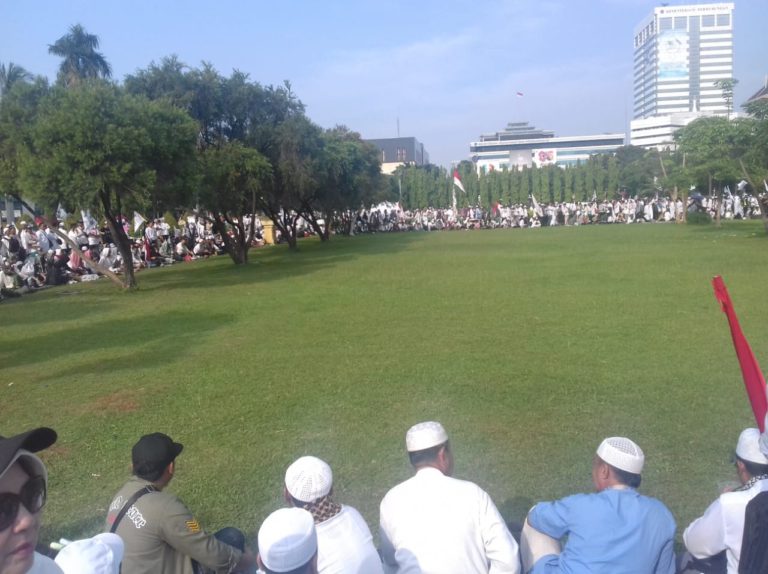 Jutaan Massa Tumpah Ruah di Monas, Taman “Haram” Diinjak