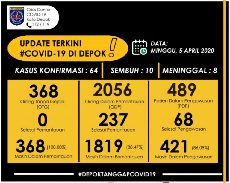 Kasus Covid-19 di Depok;   Selain PDP dan ODP Kini Ada OTG 368 Orang