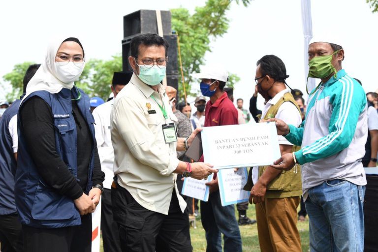 Sambangi Karawang, Mentan Panen Padi dan Serahkan Bantuan