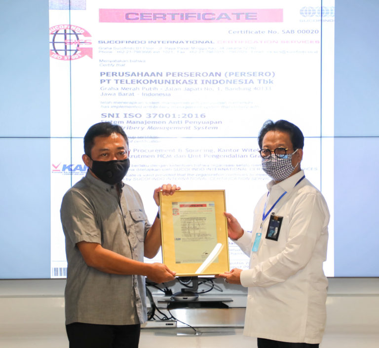 Terapkan Sistem Manajemen Anti Penyuapan, Telkom Peroleh Sertifikat ISO 37001:2016