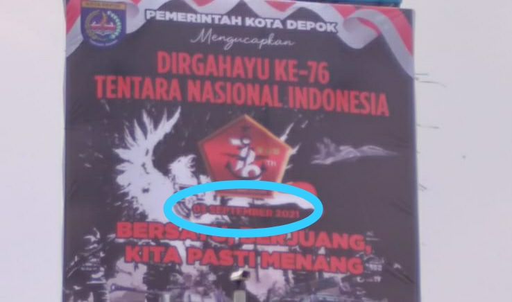 Baliho HUT Ke-76 TNI Salah Tanggal, Wawalkot Depok: Faktor Human Error