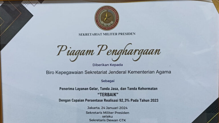 Kemenag Terbaik Realisasi Usul Satyalancana 2023