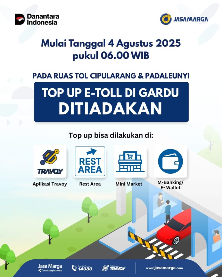 Top Up Saldo e-Toll di Gerbang Tol Ruas Cipularang dan Padaleunyi Ditiadakan Mulai 4 Agustus 2025
